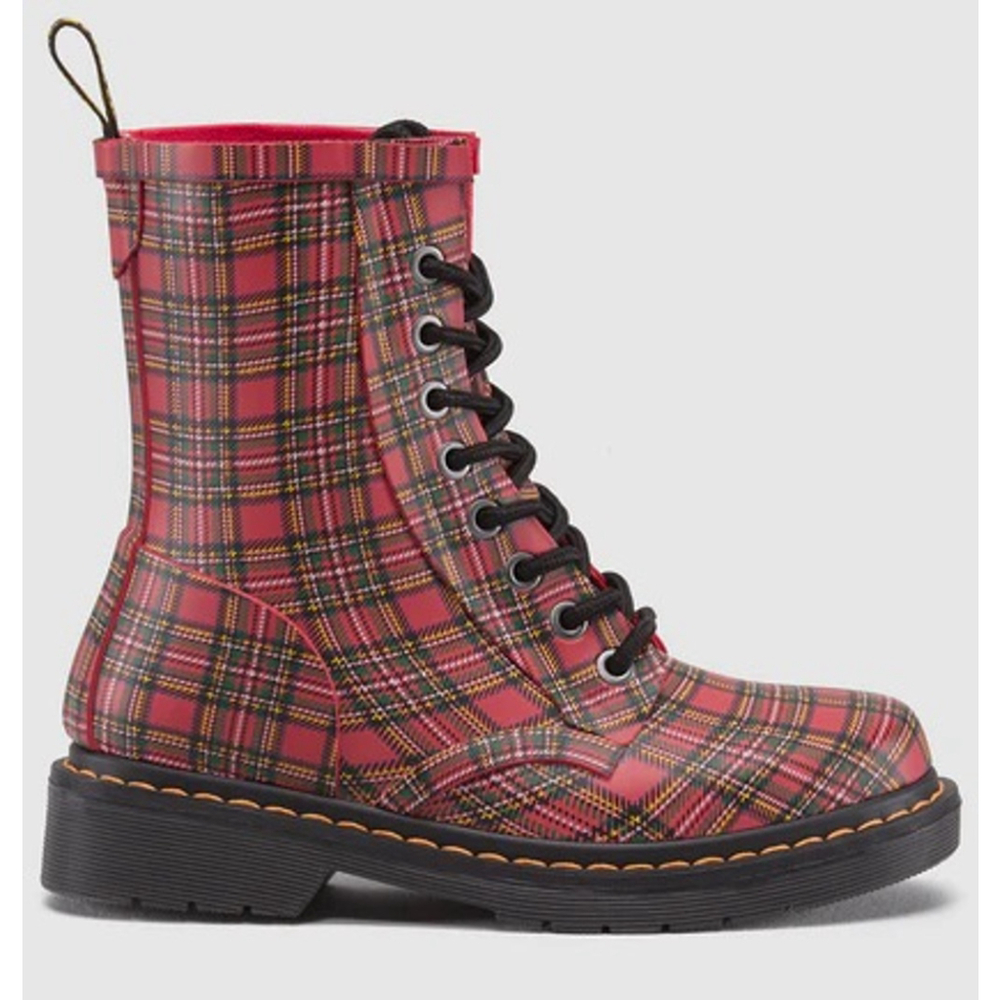 Dr. Martens Drench Red Plaid Rubber Rain Boots Women's 7